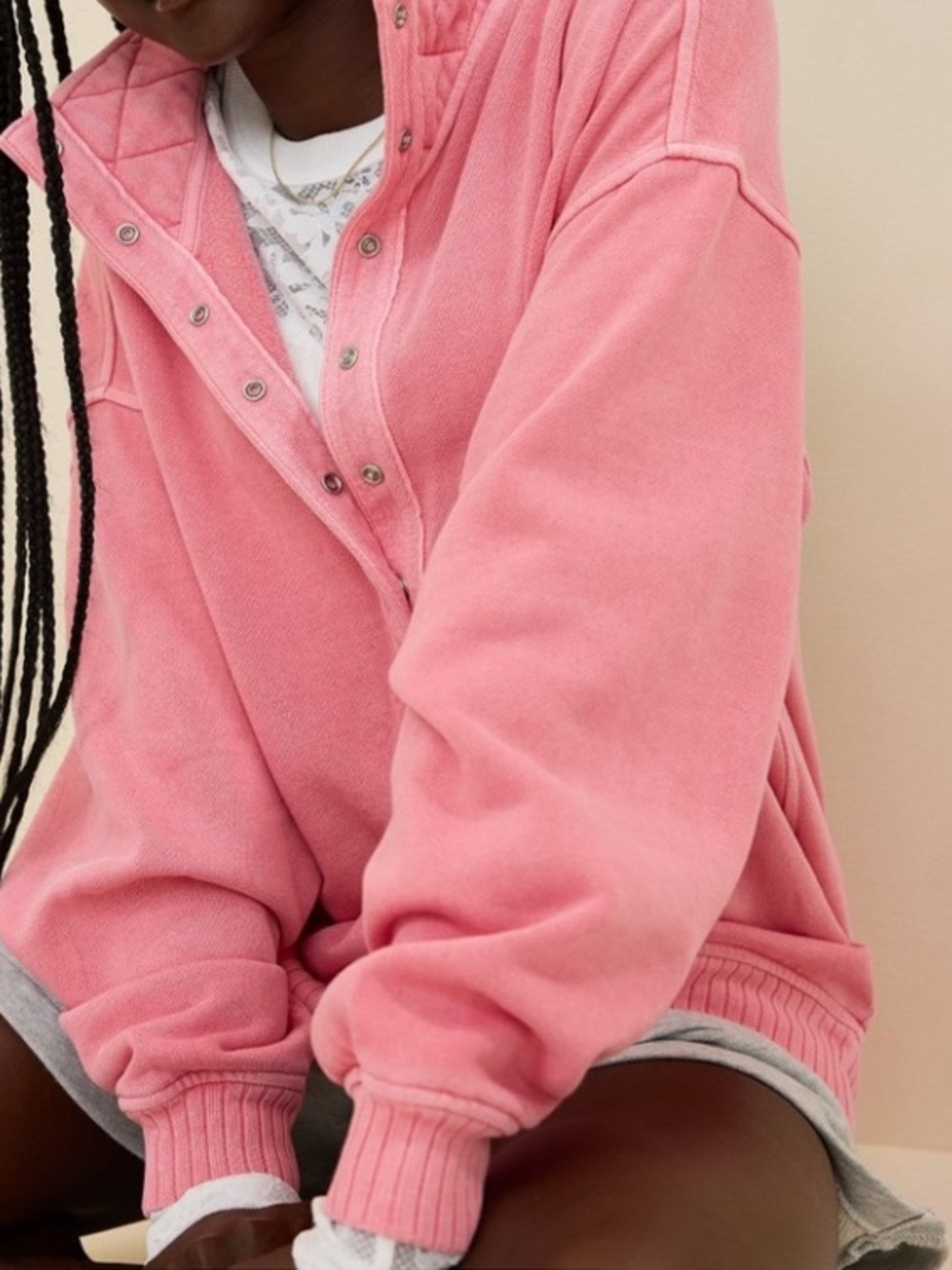 aerie Oh  SNAP! Pink Pullover Sweatshirt Size Small, NWT